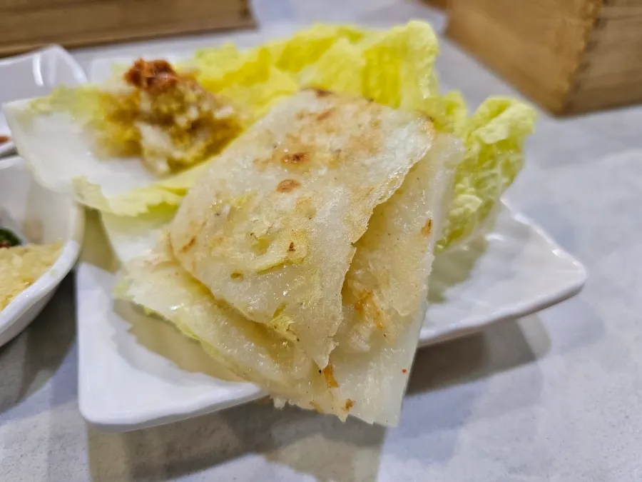 Pieces of Korean cabbage pancake served at Andongjip