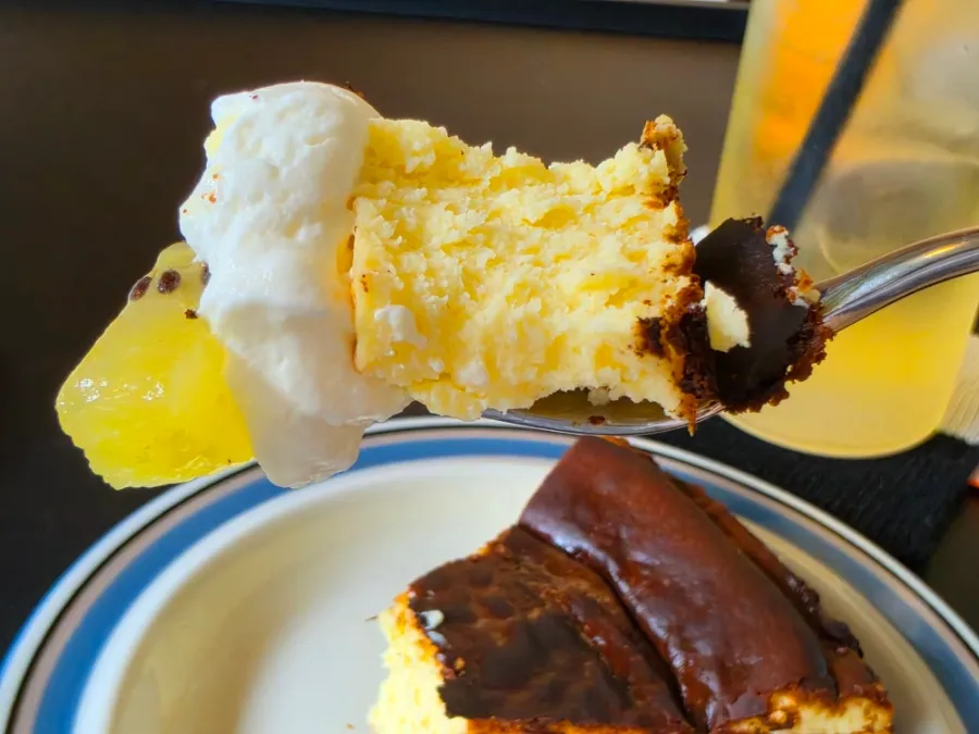 Creamy inside of Basque cheesecake at Sideway cafe