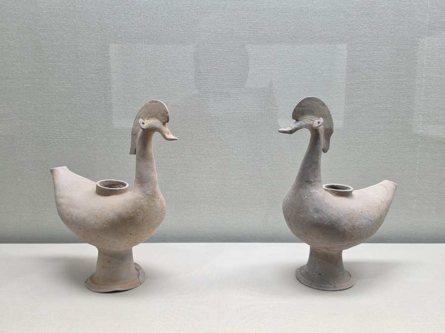 Two ancient Korean bird-shaped pottery vessels