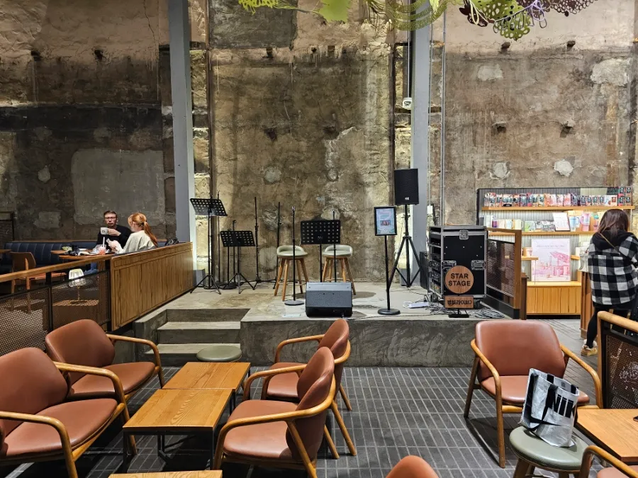 Starbucks Gyeongdong 1960 theater interior with tiered seating