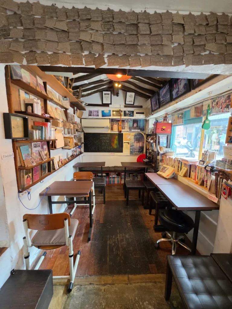 Interior of Daeo Bookstore cafe in Seoul