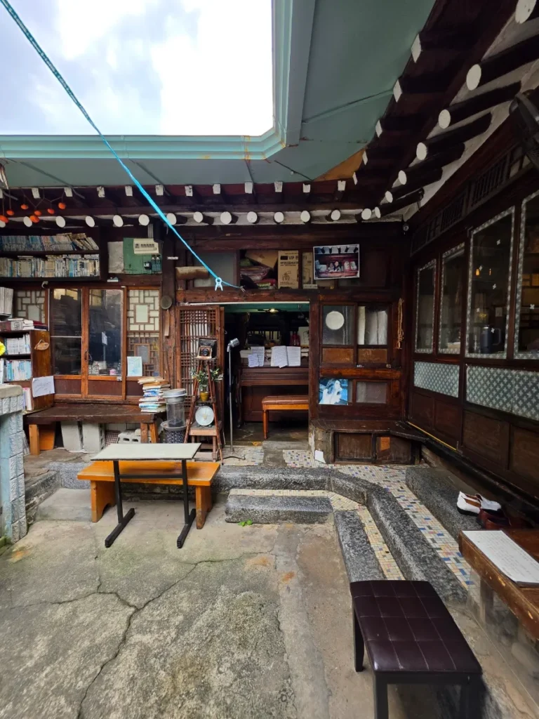 Traditional courtyard at Daeo Bookstore in Seoul