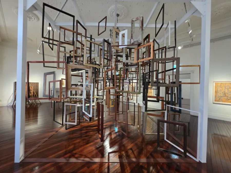 Jo Sook Jin installation made with reclaimed wooden frames