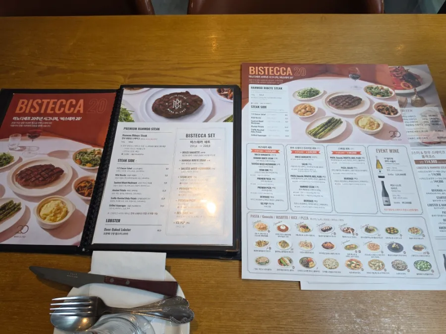 Mano di Chef menu with steak, pasta, gnocchi, and risotto in Seoul