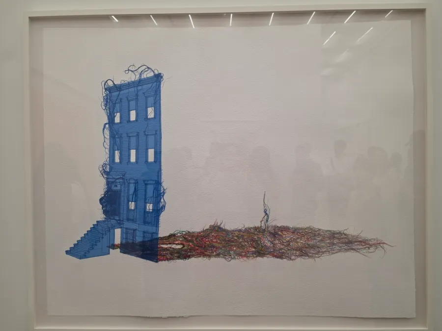 Blue house drawing in the Do Ho Suh exhibition