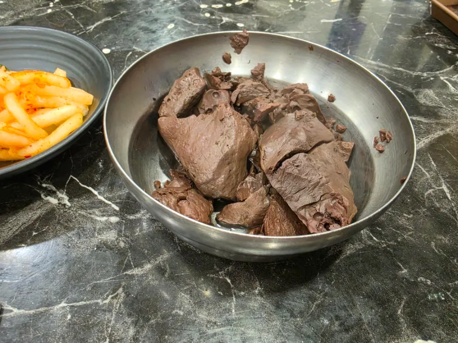 Seonji Korean blood curd served separately with haejangguk