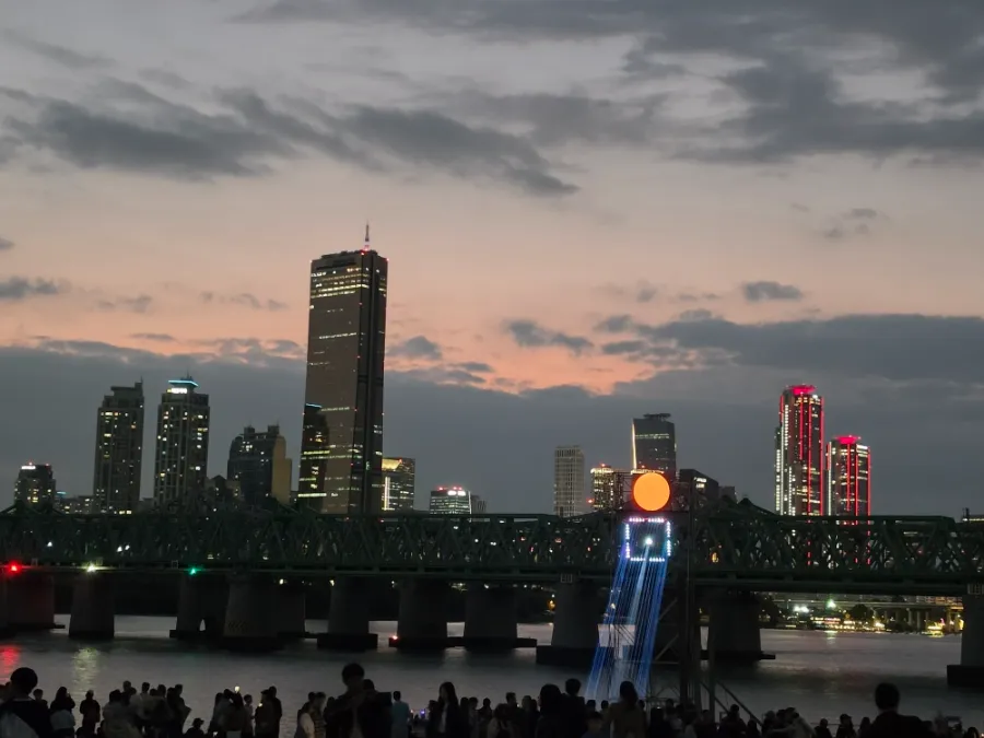 Han River night view from Nodeul Island during the Seoul light festival